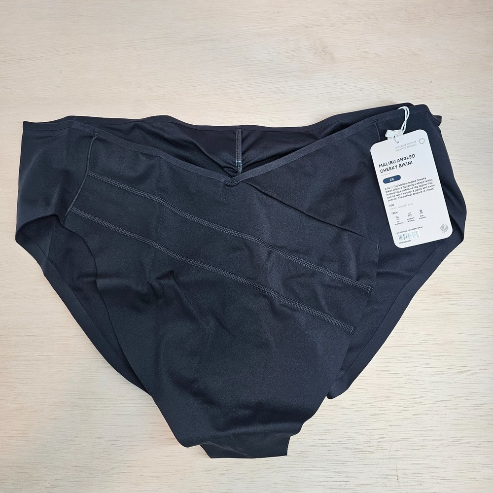 #1016- Phoenix Activewear Womens Malibu Cheeky Bikini 2X Black Stretchy Swim